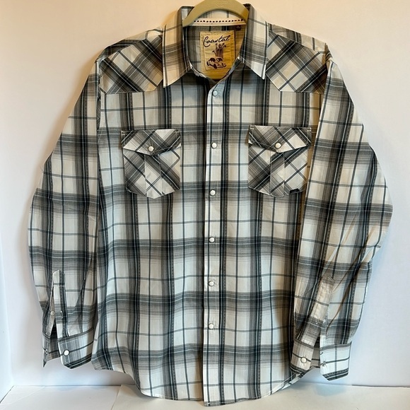 Coastal White Blue & Gray Plaid Fade Long Sleeve Snap Front Shirt Men’s Large - Picture 1 of 10